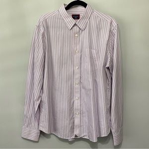UNTUCKit Mens Long Sleeve Button Up Shirt Pink Blue Pinstriped Wrinkle Free